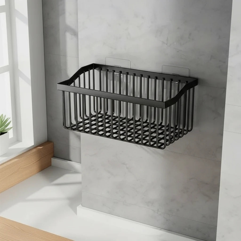Kitchen Wall Basket Drill-Free Adhesive Carbon Steel Space-Saving