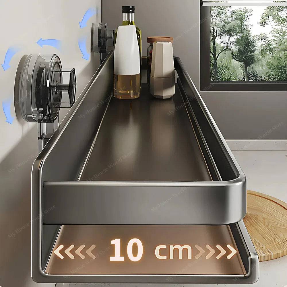 Kitchen Wall Shelf Stainless Steel No-Drill Suction Cup Mount
