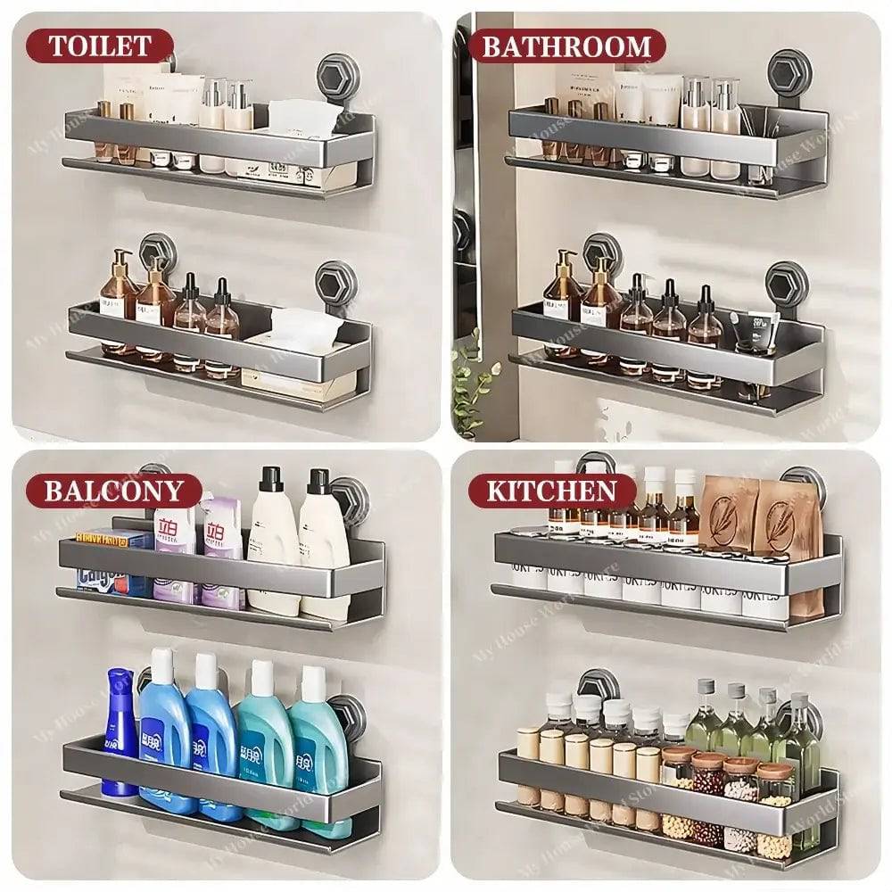 Kitchen Wall Shelf Stainless Steel No-Drill Suction Cup Mount