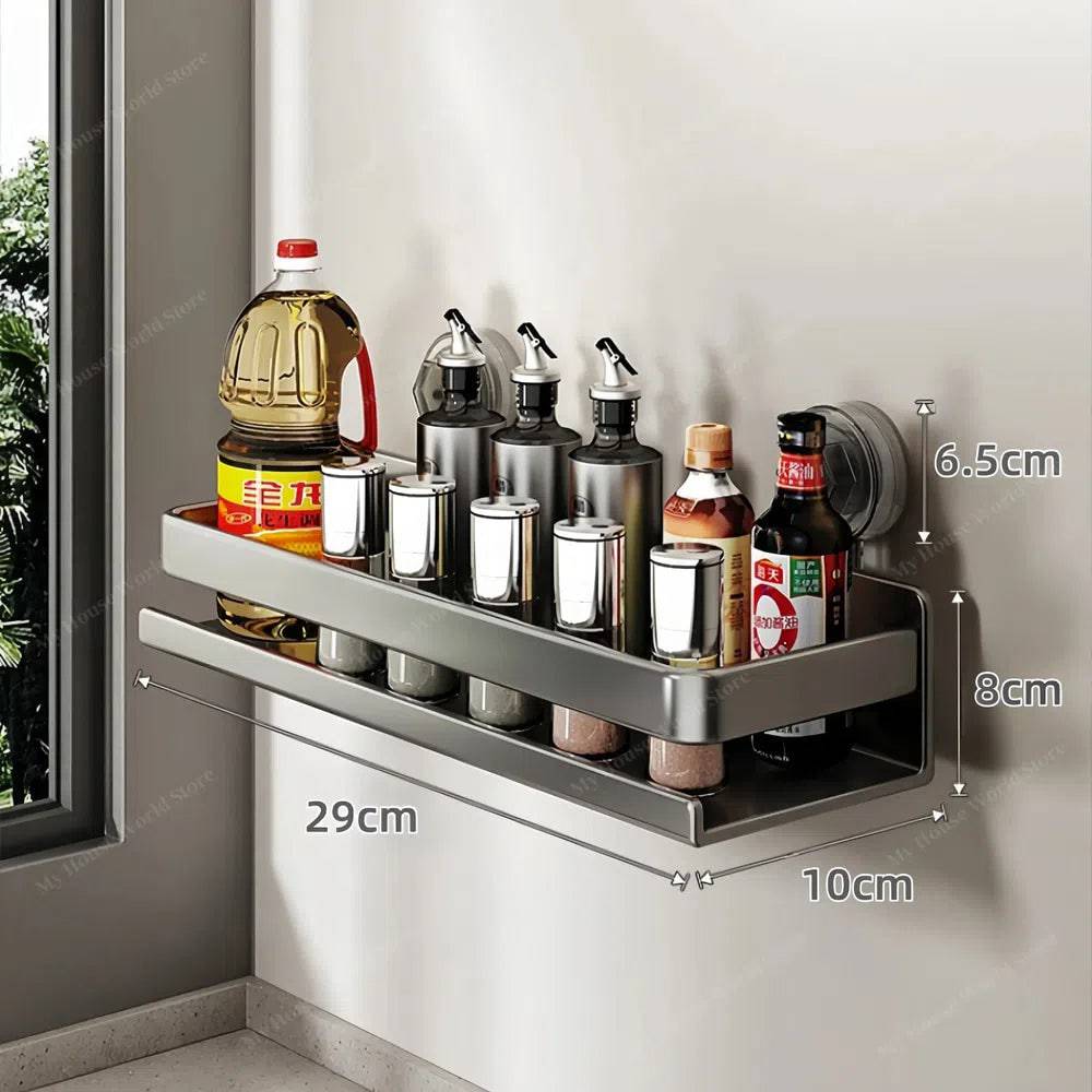 Kitchen Wall Shelf Stainless Steel No-Drill Suction Cup Mount