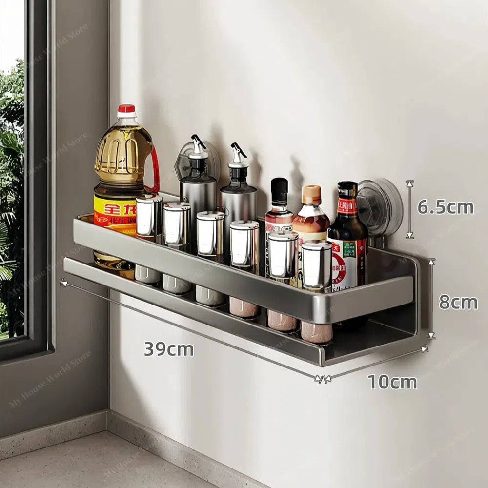 Kitchen Wall Shelf Stainless Steel No-Drill Suction Cup Mount
