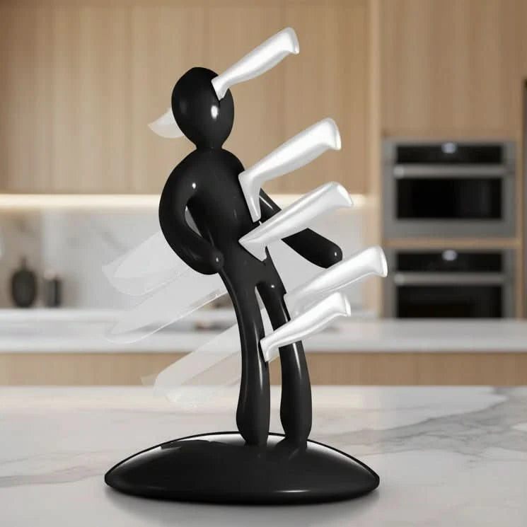 Knife Holder Sculptural Humanoid Stainless Steel Space-Saving