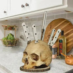 Knife Holder Skull Design Hand-Painted Resin Holds Seven Knives