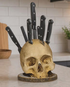 Knife Holder Skull Design Hand-Painted Resin Holds Seven Knives