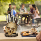 Knife Holder Skull Design Hand-Painted Resin Holds Seven Knives
