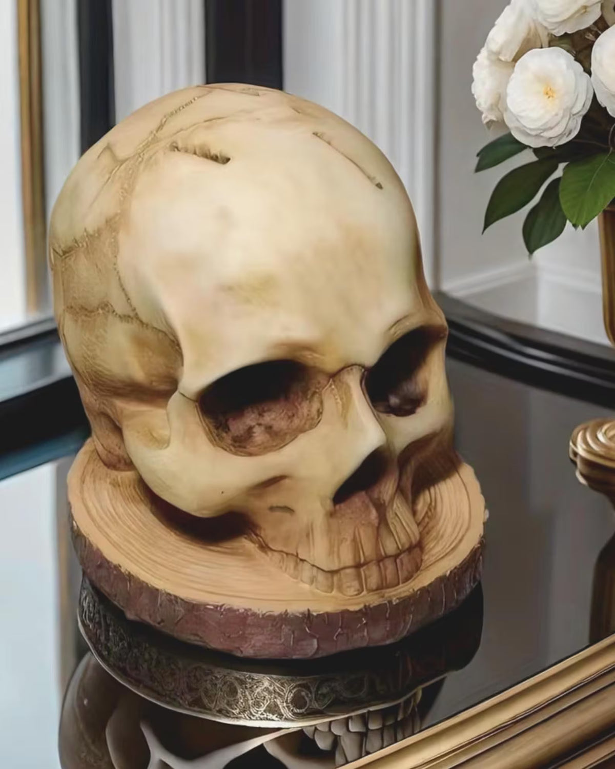 Knife Holder Skull Design Hand-Painted Resin Holds Seven Knives