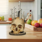 Knife Holder Skull Design Hand-Painted Resin Holds Seven Knives