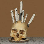 Knife Holder Skull Design Hand-Painted Resin Holds Seven Knives