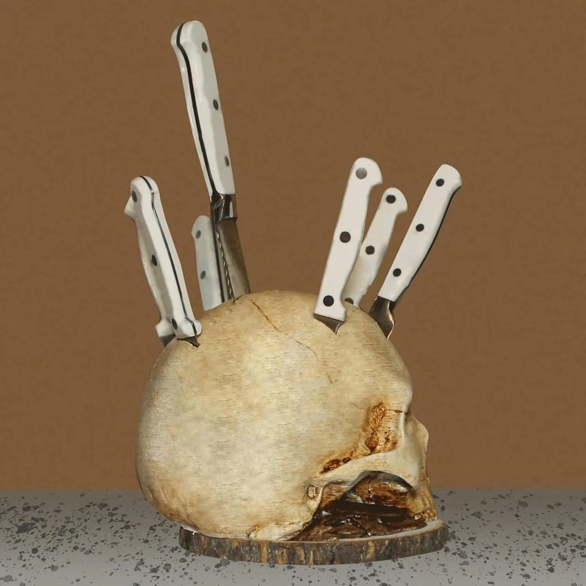 Knife Holder Skull Design Hand-Painted Resin Holds Seven Knives