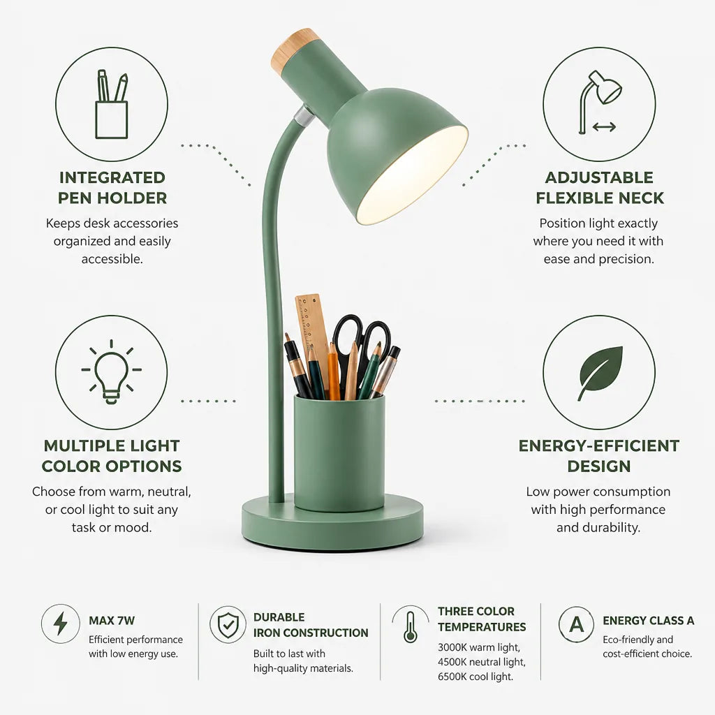 LED Desk Lamp Flexible Gooseneck & Pen Holder
