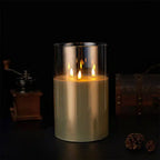 LED Pillar Candle Paraffin Wax Triple Flickering Flames Cordless