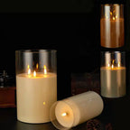 LED Pillar Candle Paraffin Wax Triple Flickering Flames Cordless