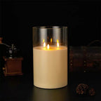 LED Pillar Candle Paraffin Wax Triple Flickering Flames Cordless