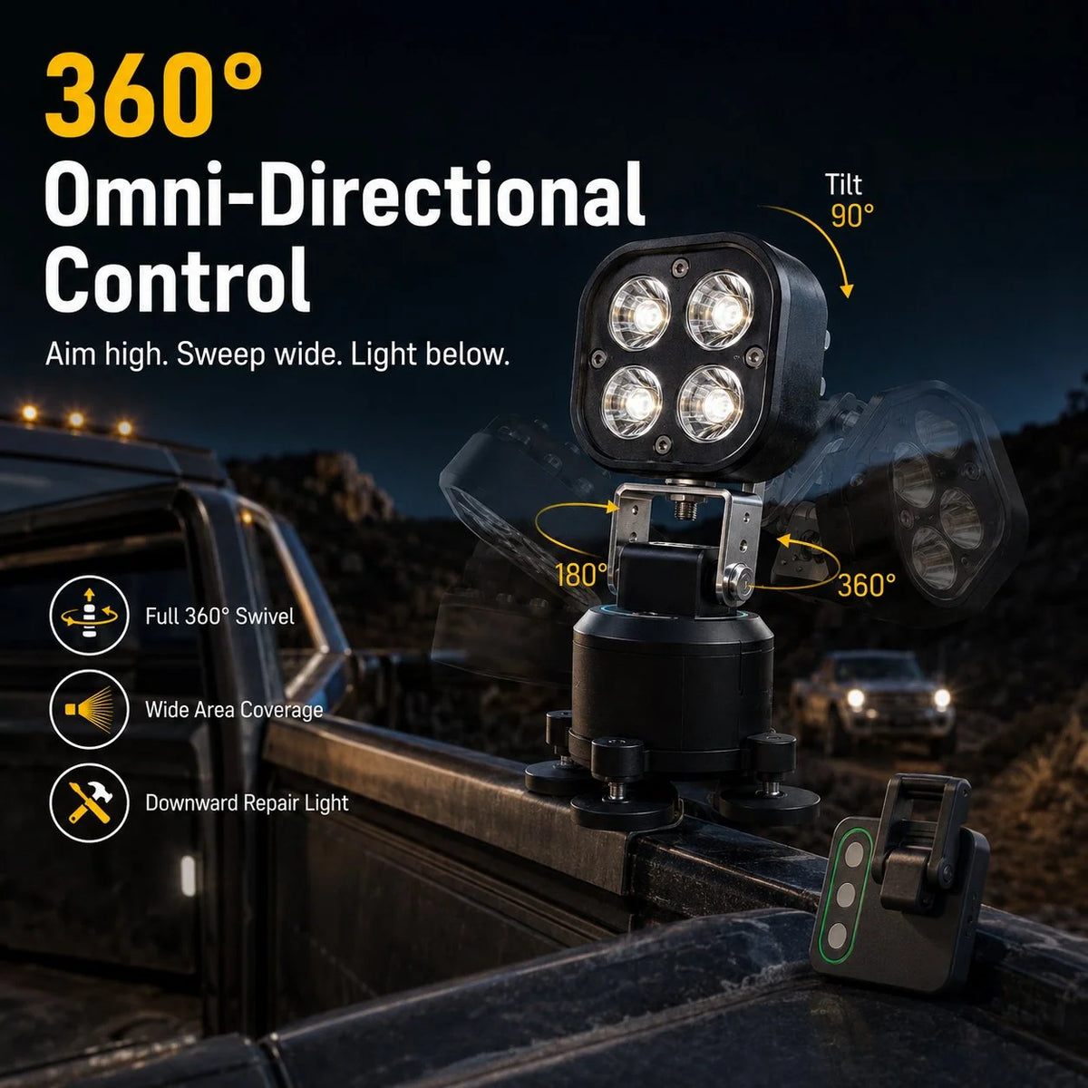 LED Pod Light Magnetic 360° Adjustable With Wireless Remote