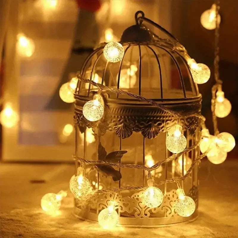 LED String Lights Warm White Crystal Balls Battery Operated