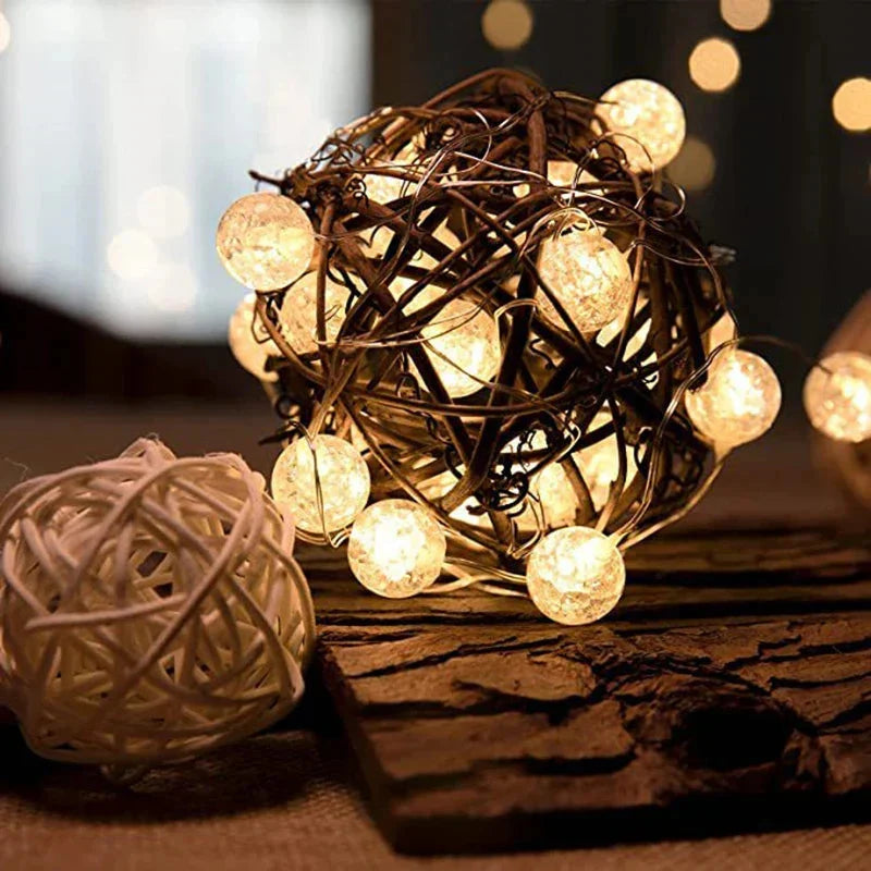 LED String Lights Warm White Crystal Balls Battery Operated