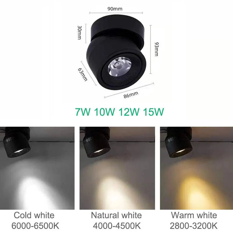 LED Track Spotlight Dimmable 340° Rotation Selectable Color Temp