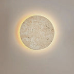 LED Wall Light Round Backlit Travertine Stone