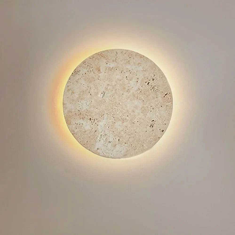 LED Wall Light Round Backlit Travertine Stone