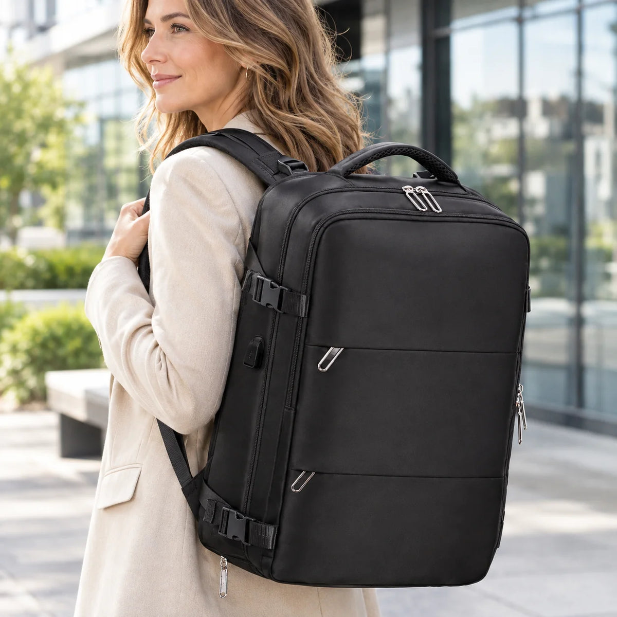 Laptop Backpack USB Charging Port 180 Degree Opening Water-Repellent