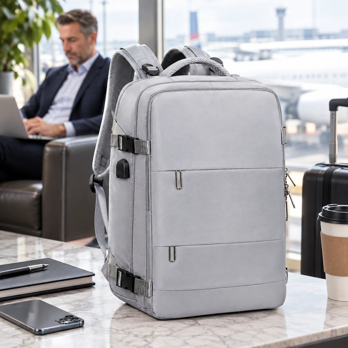Laptop Backpack USB Charging Port 180 Degree Opening Water-Repellent
