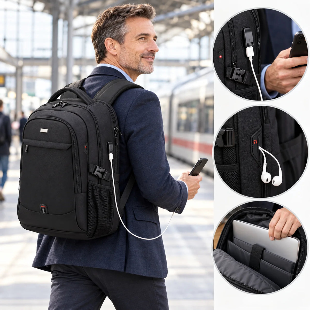 Laptop Backpack Water-Repellent Padded 15.6 Inch USB Port