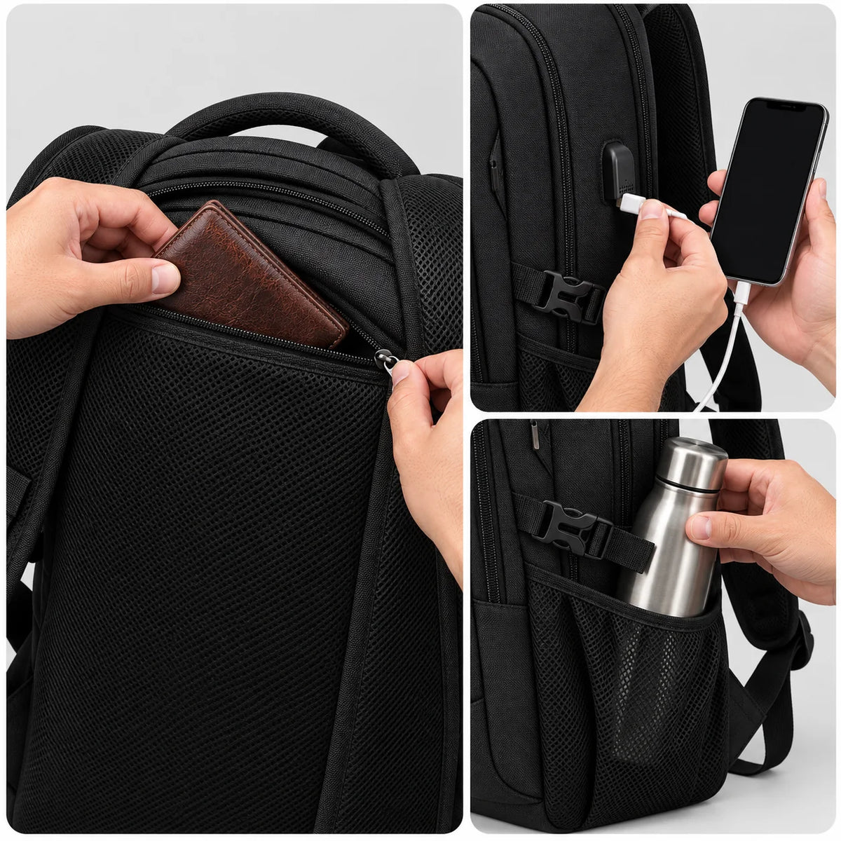 Laptop Backpack Water-Repellent Padded 15.6 Inch USB Port