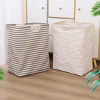 Laundry Basket Foldable Cotton-Linen Wooden Handles