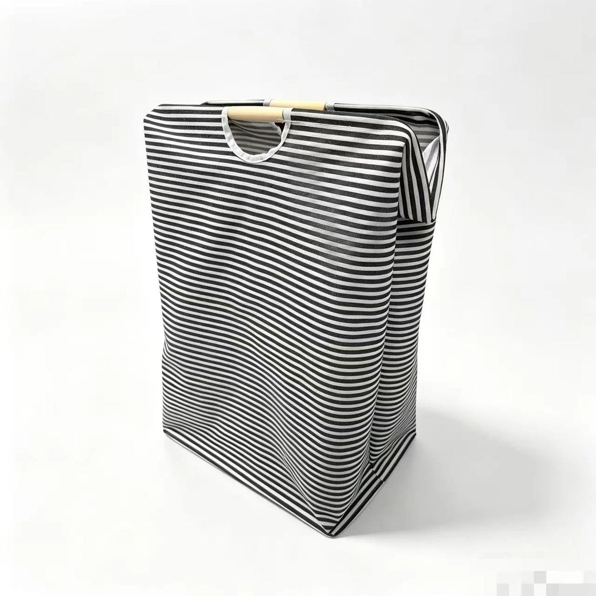 Laundry Basket Foldable Cotton-Linen Wooden Handles