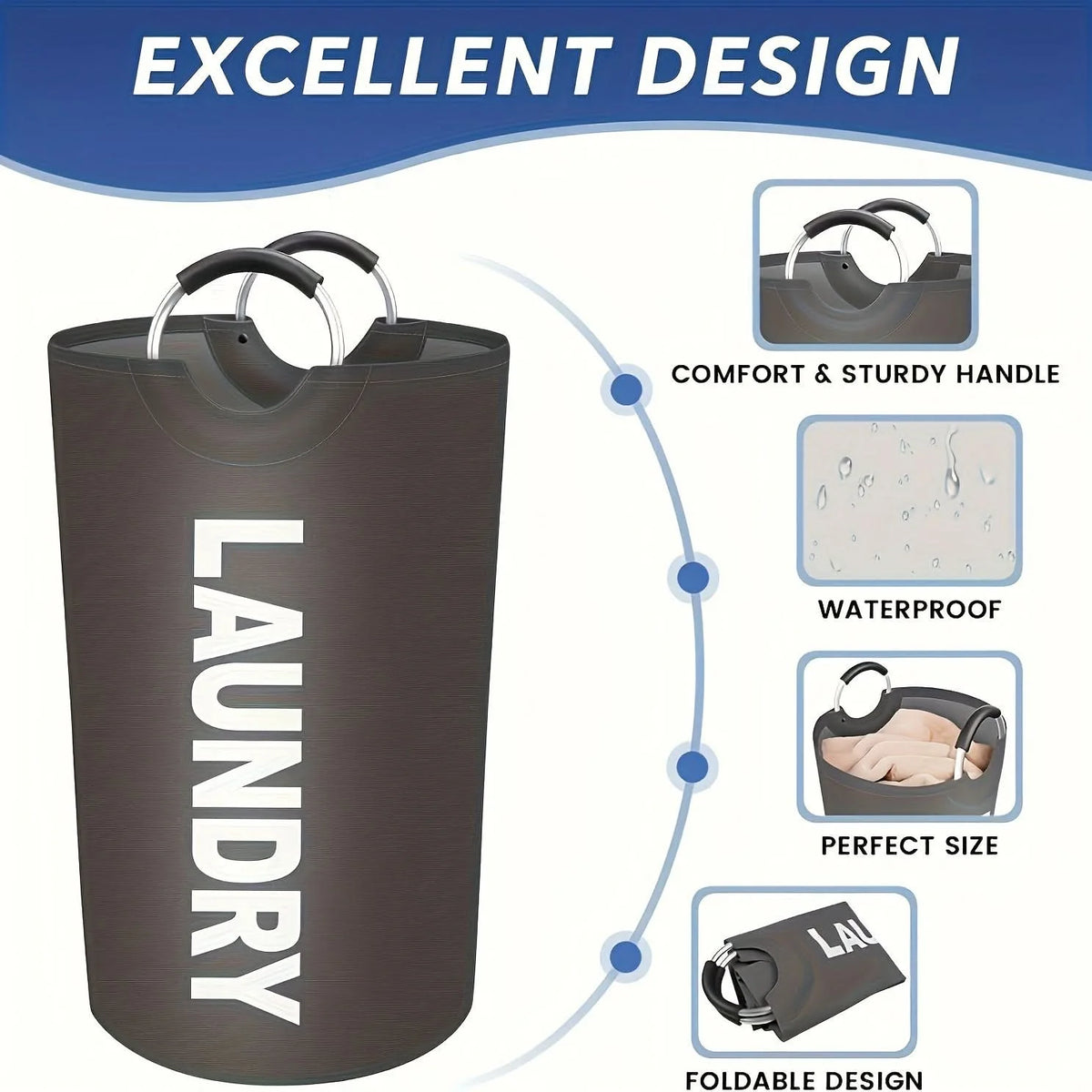 Laundry Basket Waterproof Foldable With Comfortable Handles