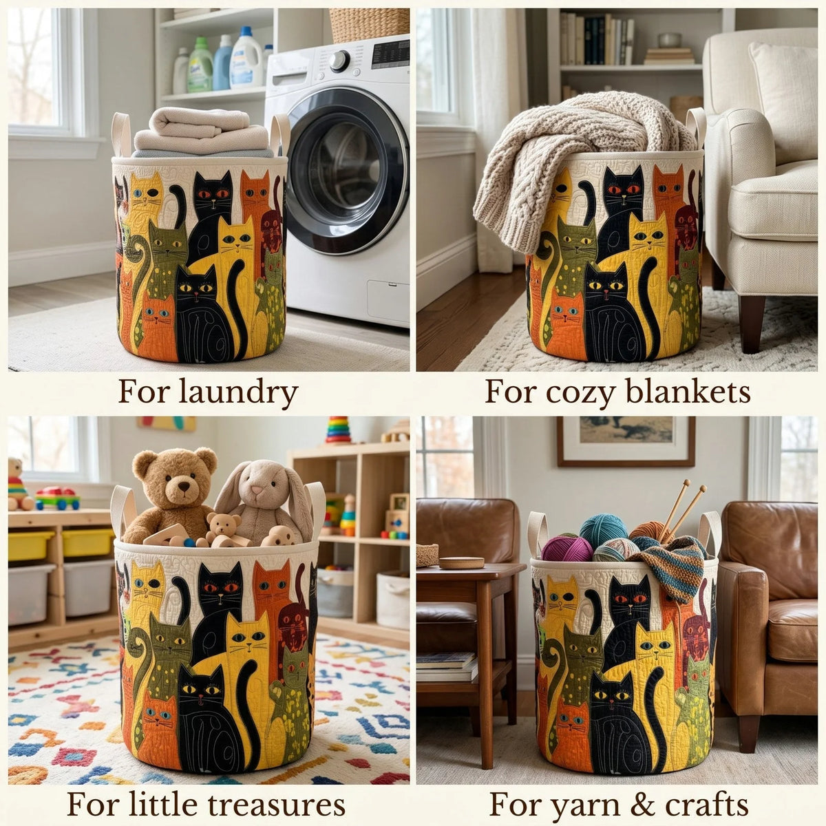 Laundry Hamper Quilted Foldable Self-Standing With Handles