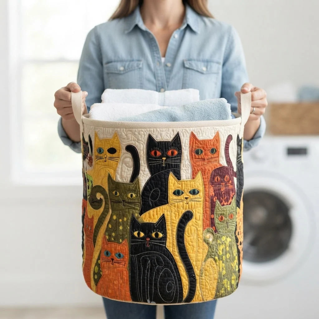 Laundry Hamper Quilted Foldable Self-Standing With Handles