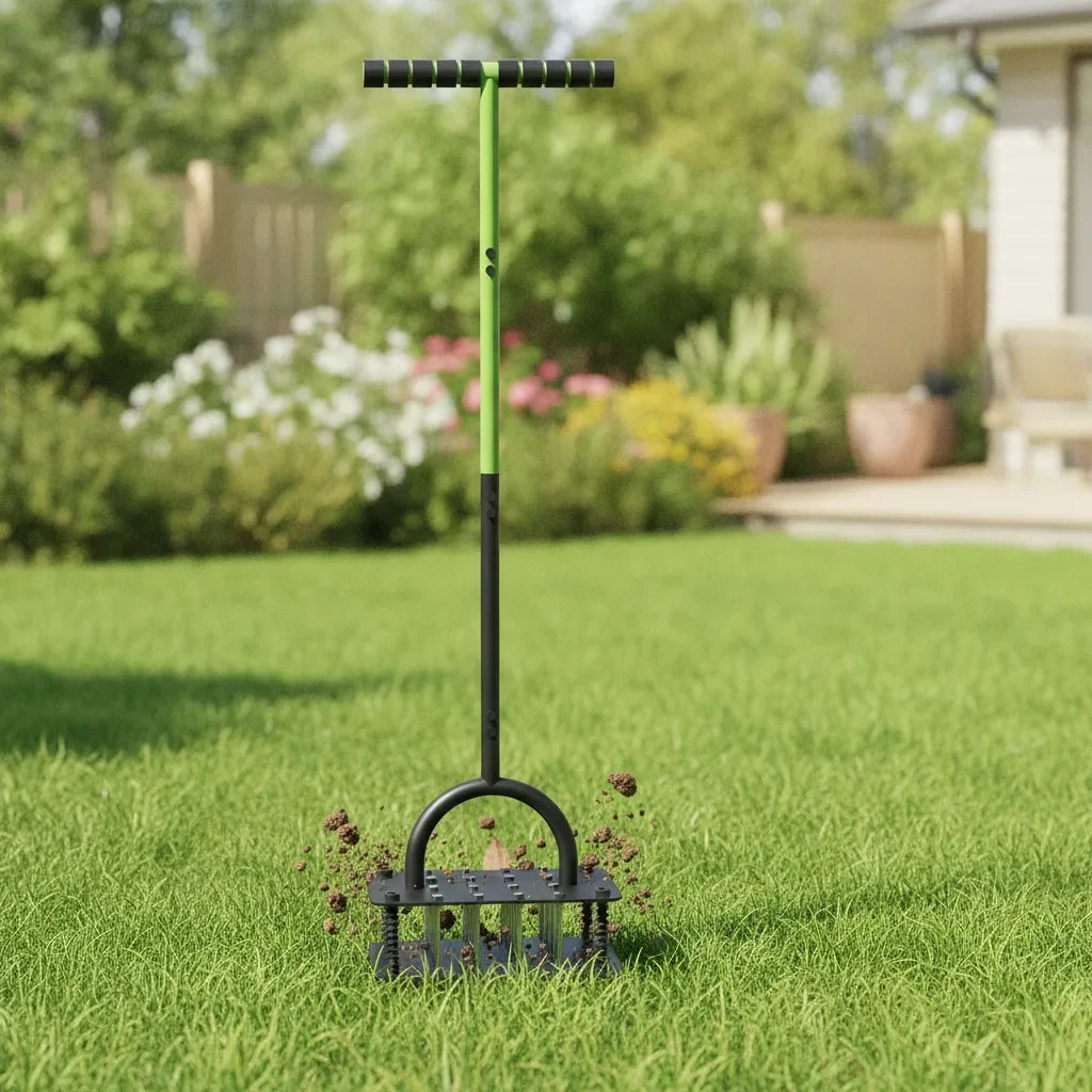 Lawn Aerator 15 Sharp Tines Self-Cleaning Adjustable Handle