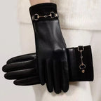 Leather Gloves Touchscreen Compatible Buckle Detail One Size Fits All