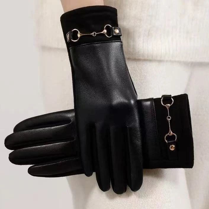 Leather Gloves Touchscreen Compatible Buckle Detail One Size Fits All
