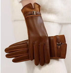 Leather Gloves Touchscreen Compatible Buckle Detail One Size Fits All