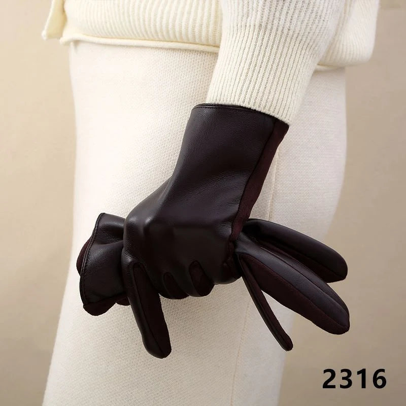 Leather Gloves Touchscreen Compatible Buckle Detail One Size Fits All