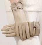 Leather Gloves Touchscreen Compatible Buckle Detail One Size Fits All