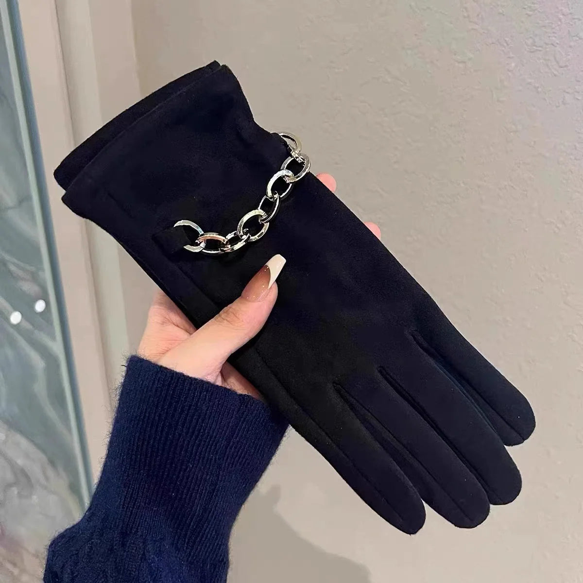 Leather Gloves Touchscreen Compatible Buckle Detail One Size Fits All