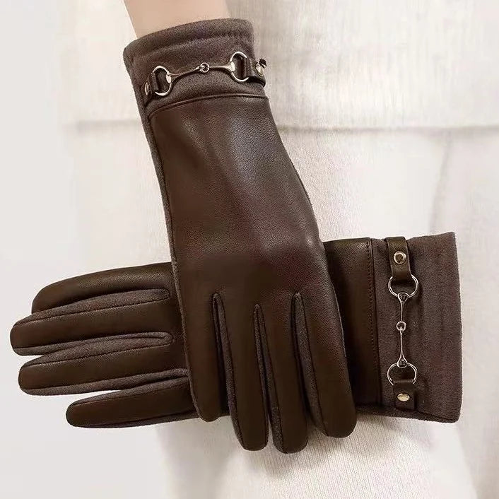 Leather Gloves Touchscreen Compatible Buckle Detail One Size Fits All
