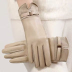 Leather Gloves Touchscreen Compatible Buckle Detail One Size Fits All