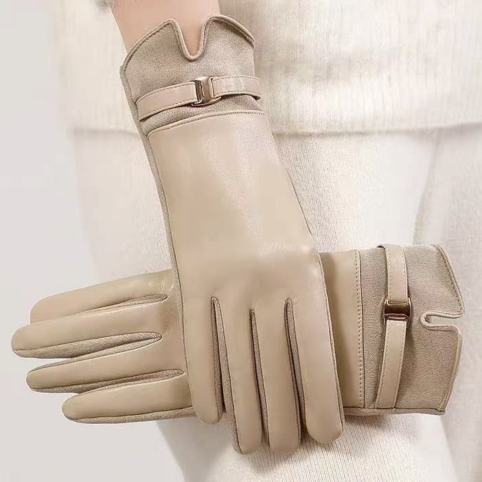 Leather Gloves Touchscreen Compatible Buckle Detail One Size Fits All