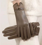 Leather Gloves Touchscreen Compatible Buckle Detail One Size Fits All