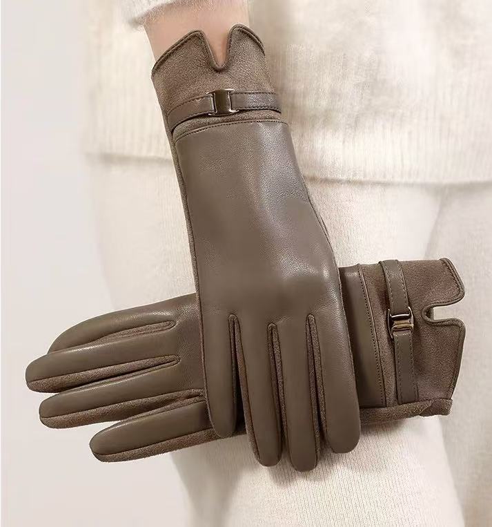 Leather Gloves Touchscreen Compatible Buckle Detail One Size Fits All