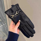 Leather Gloves Touchscreen Compatible Buckle Detail One Size Fits All
