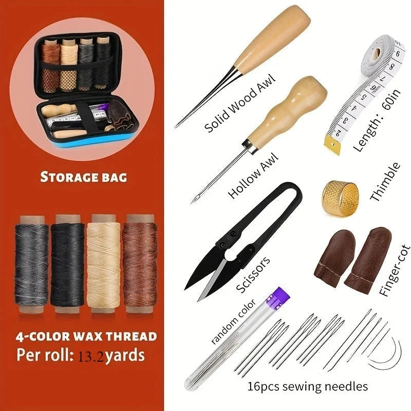 Leather Sewing Kit Waxed Thread Precision Needles