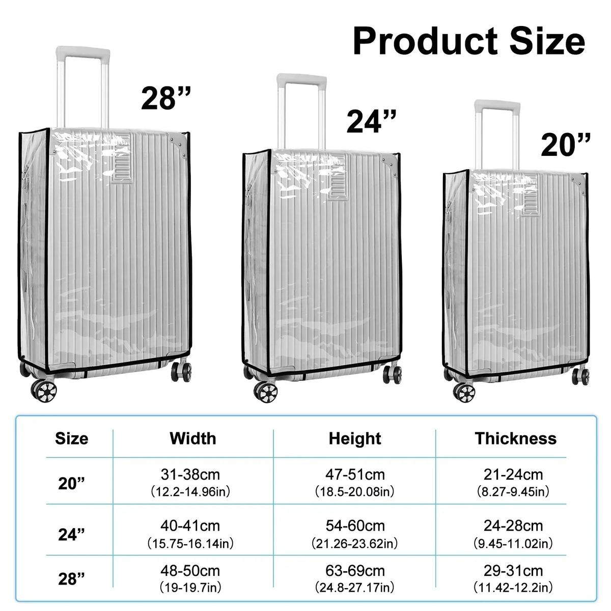 Luggage Cover Clear PVC Waterproof Scratch-Resistant Fits 18–30 Inch Suitcases