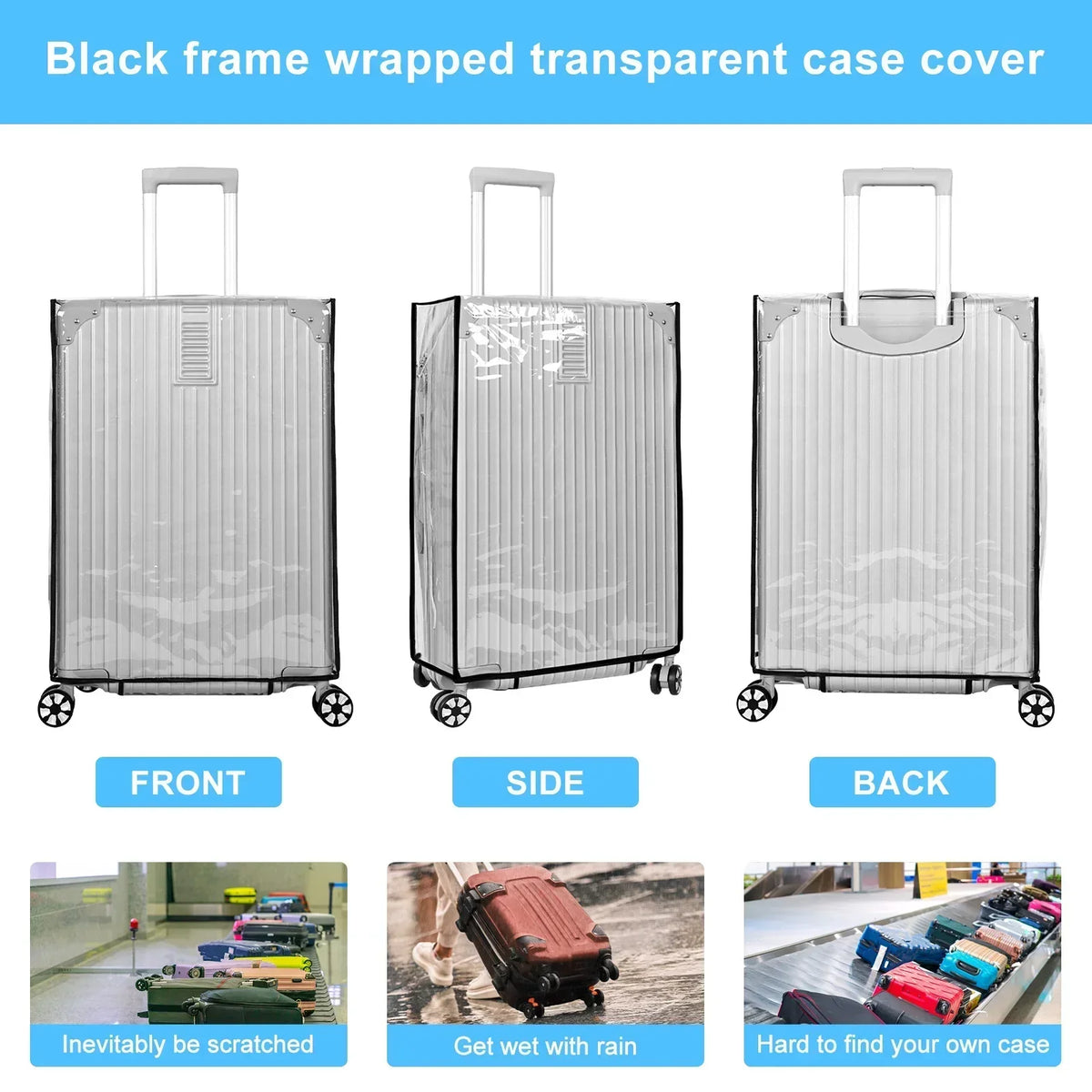 Luggage Cover Clear PVC Waterproof Scratch-Resistant Fits 18–30 Inch Suitcases