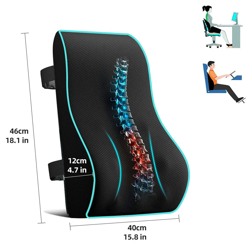Lumbar Support Cushion Memory Foam With Two Secure Straps