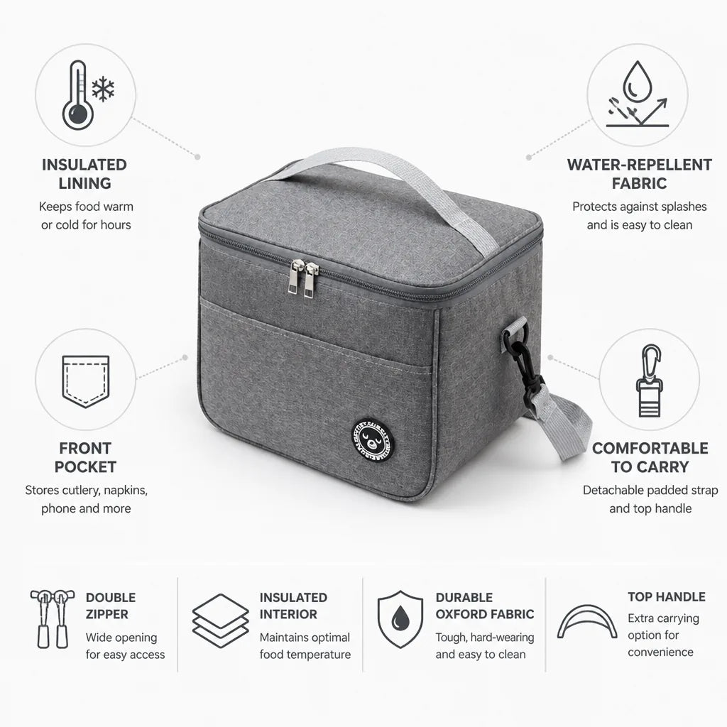 Lunch Cooler Bag Insulated Water-Repellent Padded Strap